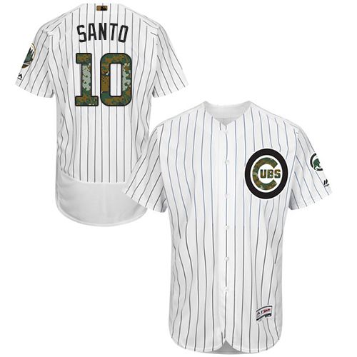 Cubs #10 Ron Santo White(Blue Strip) Flexbase Authentic Collection Memorial Day Stitched MLB Jersey